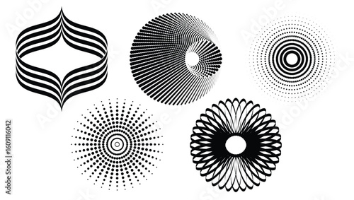 Abstract Geometric Halftone and Optical Illusion Vector Shapes Set