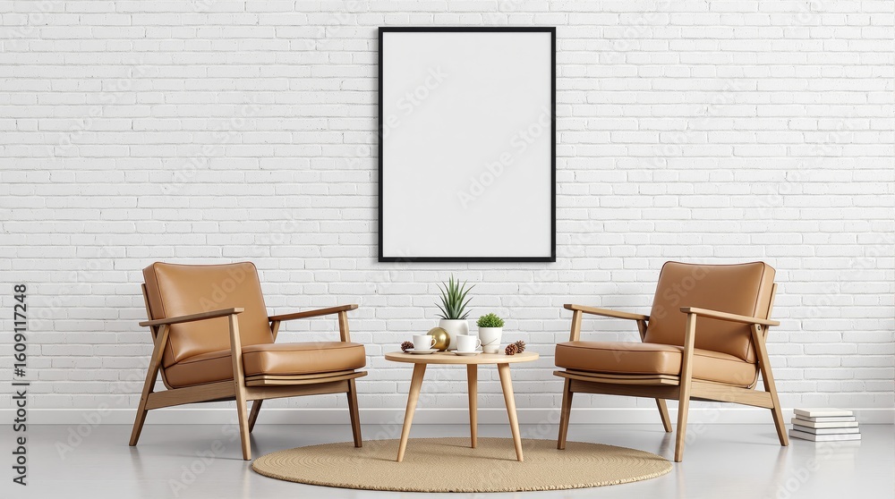 Obraz premium Cozy living room with armchairs and framed artwork