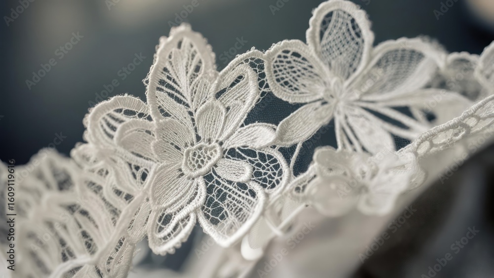 Obraz premium Close-up of delicate white floral lace