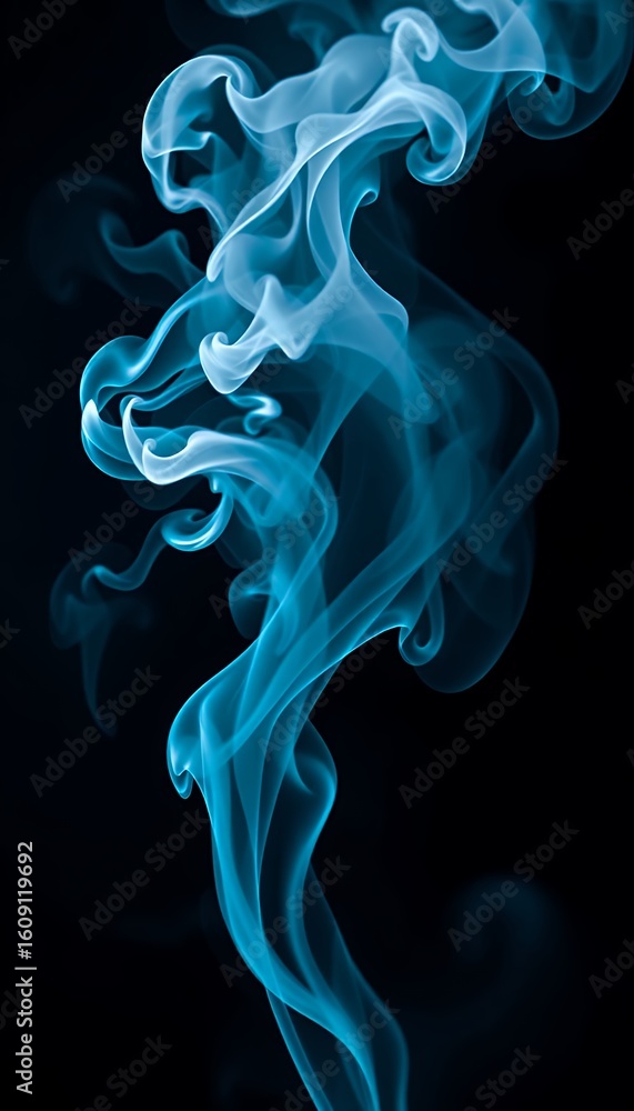 Fototapeta premium Abstract Blue Smoke Swirls on Black Background