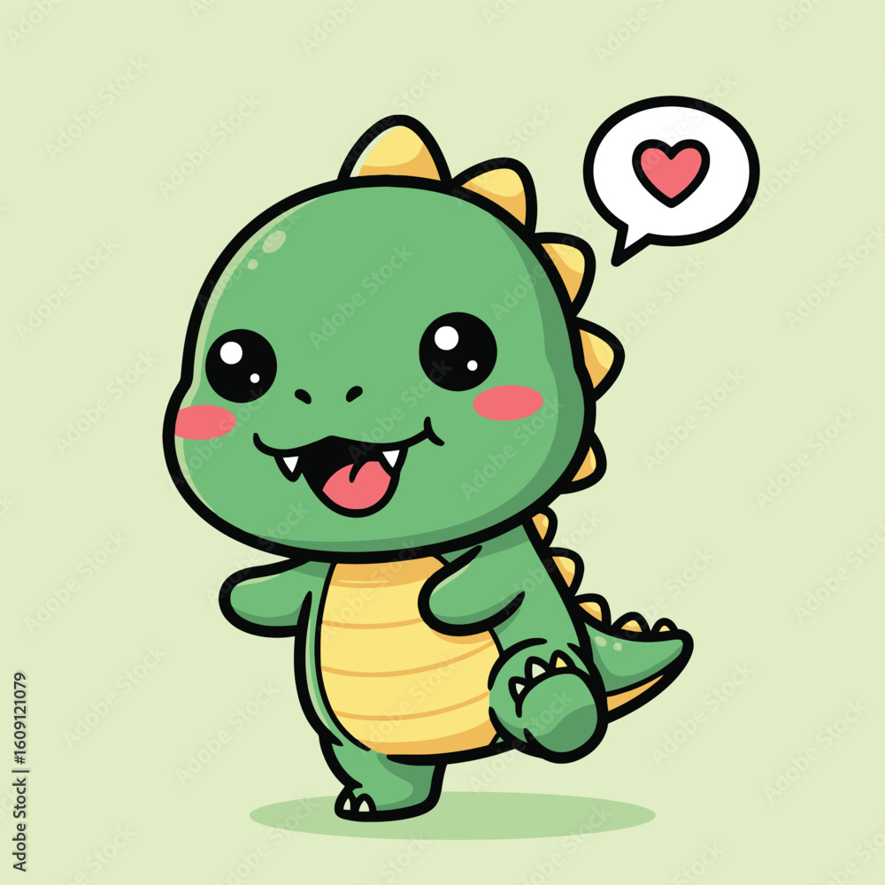 Obraz premium Cute cartoon dinosaur character with expressive eyes and a happy expression.