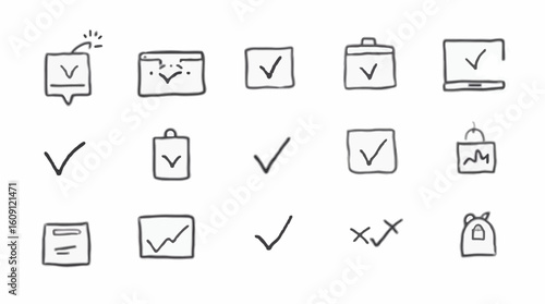 Hand drawn check mark icons displaying various concepts and confirmations
