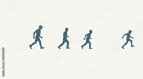 Silhouetted figures in motion depicting diverse stages of running cycle