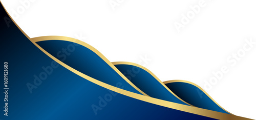 Elegant blue and gold corner wave isolated on transparent background.