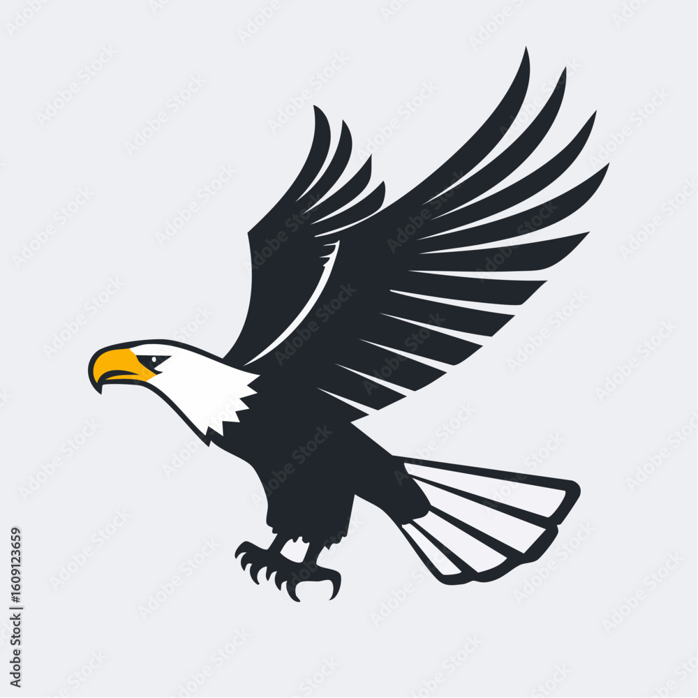 Fototapeta premium Eagle in Flight, Wildlife, Open Sky, Illustration, Nature, Side View, Freedom Concept