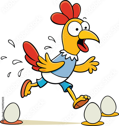 Running Rooster Dropping Eggs Animation