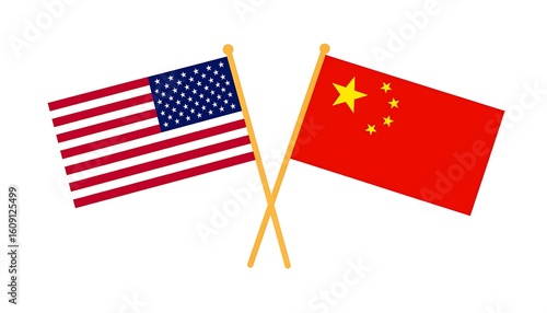 Crossed American and Chinese flags