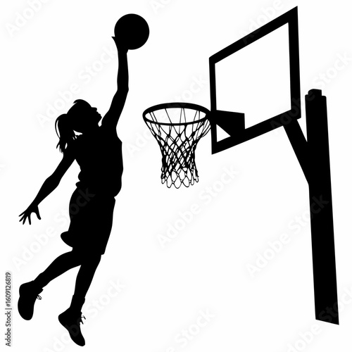 Female Basketball Player Layup Silhouette