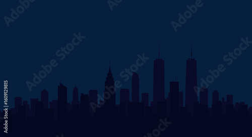 New york city skyline silhouette at dusk with iconic skyscrapers. Vector illustration