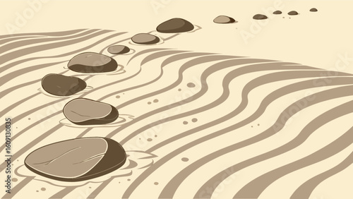 Zen garden stepping stones vector illustration peaceful landscape design for meditation and relaxation art