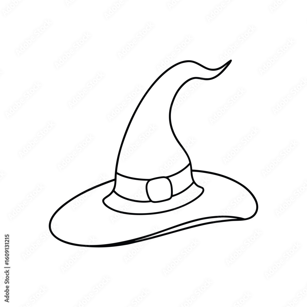 Fototapeta premium Simple black line art illustration of a witch's hat.