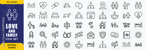Family and love icon set. Containing parents, mother, father, children, baby, grandparents and household icons. Solid icon collection. Vector illustration