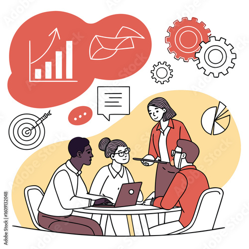Cross-Department Meeting – Flat Vector Collaborative Session Adobe Illustrator Artwork