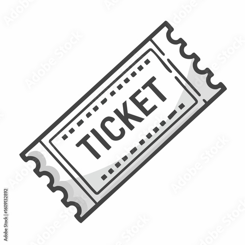 A grayscale rendering of a singular ticket with bold typography. Evoking the promise of entertainment, this image encapsulates the anticipation of a show, event, or travel experience.