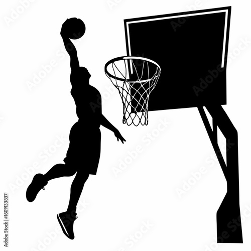 Basketball Player Slam Dunking Silhouette
