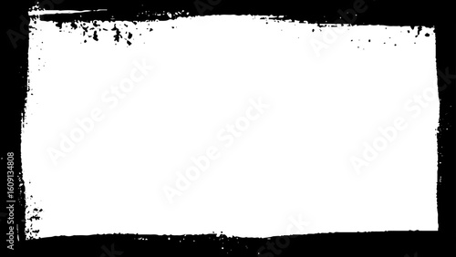 Grunge textured frame vector illustration border. Rough black painted border on white stock photo