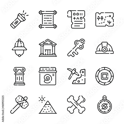 Get this handy collection of archeology outline style icons