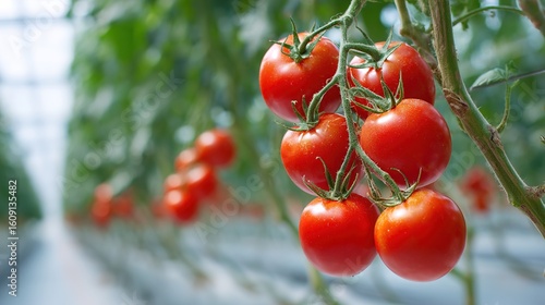 Wallpaper Mural Ripe Red Tomatoes on Vine – Organic Farming and Fresh Produce in Greenhouse Torontodigital.ca