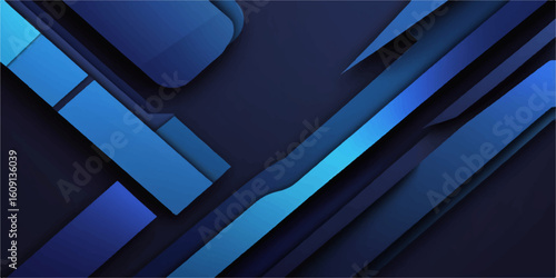 Abstract blue geometric shapes form a modern web backdrop, blending patterns of light and color with the texture of a metal and glass wall