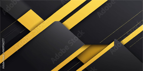Yellow and black hazard stripes background with road sign and directional lines design