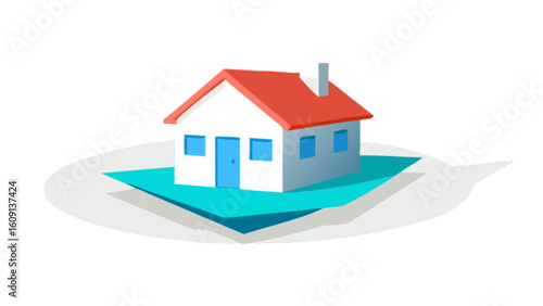 Wallpaper Mural Isometric house illustration with red roof and blue door for real estate search and property sale design Torontodigital.ca
