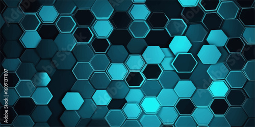 Abstract technology background with seamless blue honeycomb pattern