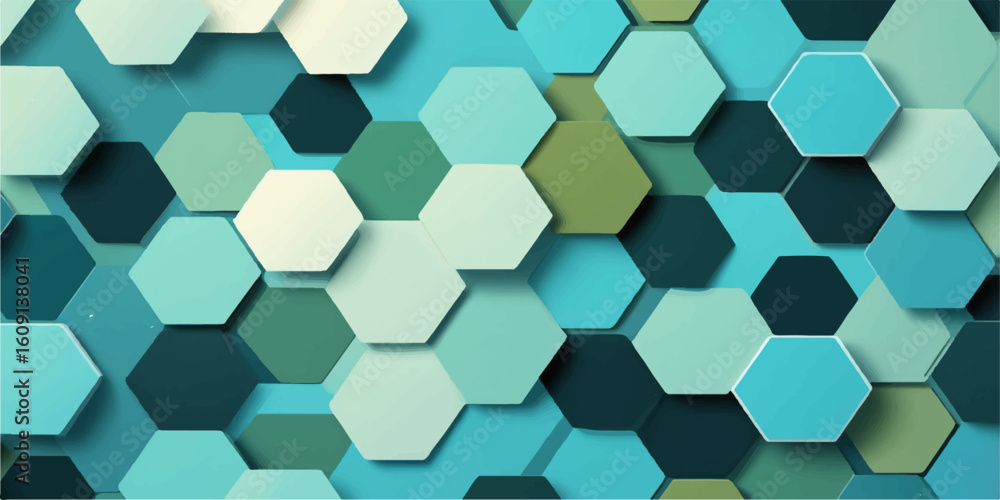 Blue hexagon pattern, a seamless geometric tile texture on an abstract light backdrop for business and technology design