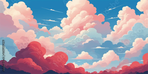 Beautiful pink clouds fill the blue sky on a bright, sunny day