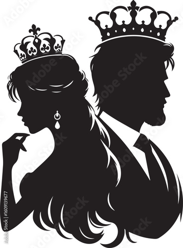 King and queen head crown silhouette vector illustration 