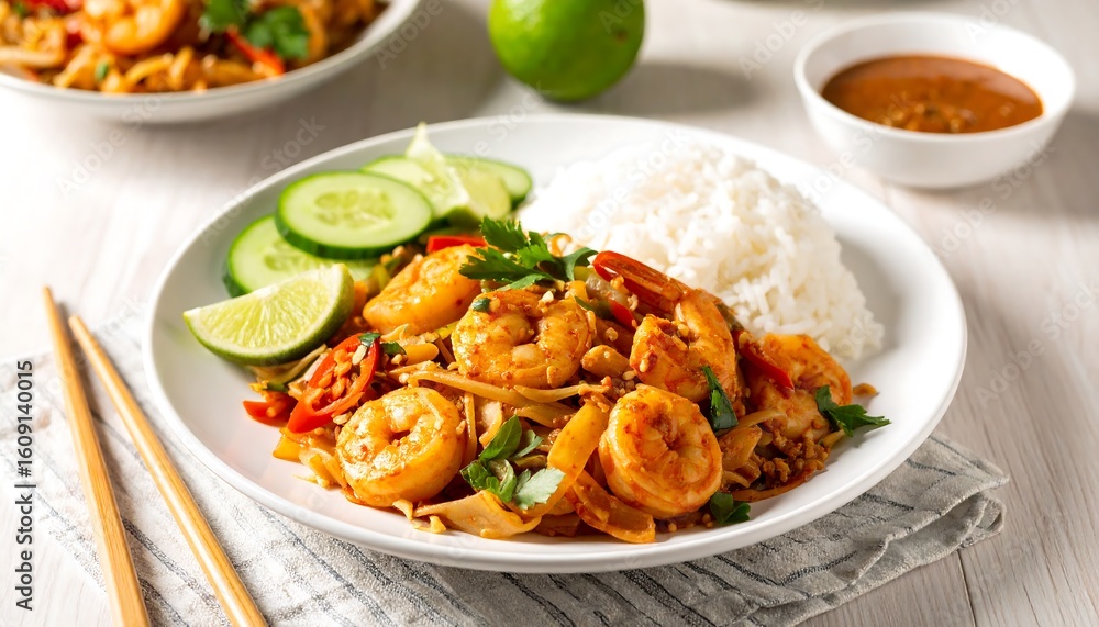Shrimp stir-fry with rice and vegetables Shrimp stir-fry with rice and vegetables