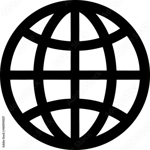 Bold Globe Silhouette with Intersecting Meridians and Parallels