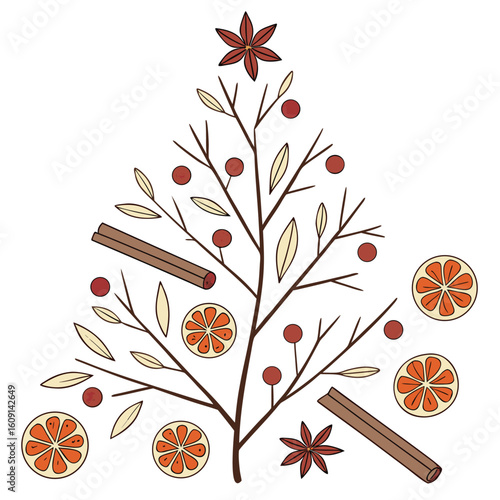 earthy nature inspired christmas tree with dried fruits and natural accents, truly organic.
