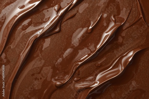 A close up view of dark chocolate swirls and textures creating a rich and decadent background design