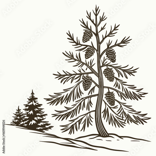 charming rustic snowshoe christmas tree with pinecones, a cozy woodland themed holiday.
