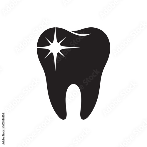 Tooth Icon with Shining Effect Dental Care and Health Vector Illustration, Oral Hygiene Symbol for Cleanliness, and Bright Smile Concept, eps