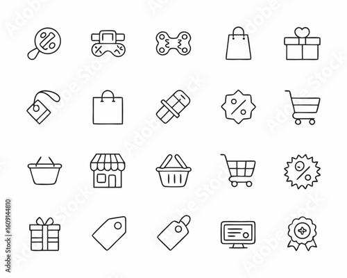 Collection of shopping and e commerce related line art icons