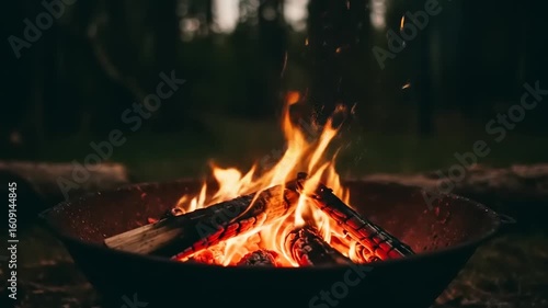 Wallpaper Mural Cozy campfire crackling in a serene forest setting, with glowing embers and logs, evening ambiance Torontodigital.ca