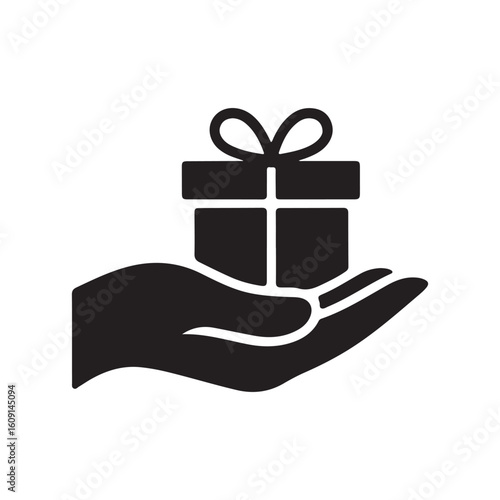 Silhouette icon illustration of a gift box on a hand (1)