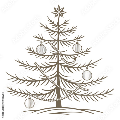 elegant vintage 1920s christmas tree with pearl strings and classic ornaments, truly refined.
