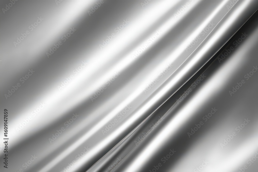 Fototapeta premium Silver rippled fabric with highlights creating a smooth glossy appearance