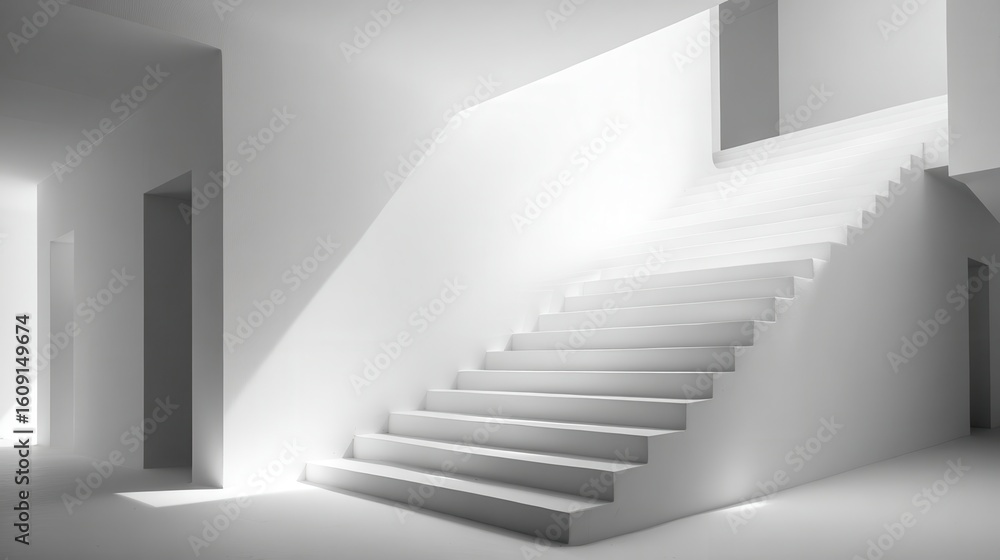 Obraz premium Staircase leading to bright light in modern architectural interior design