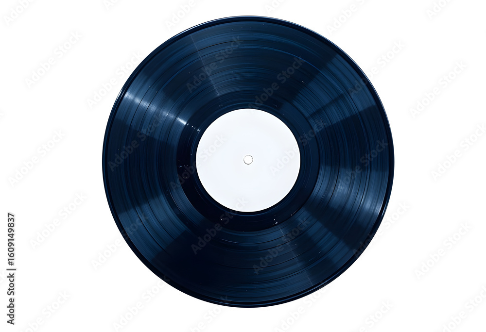 Obraz premium Glossy blue Vinyl Record with No Text Label – Transparent PNG Image.