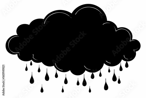 Black Rain Cloud and Water Drops Silhouette