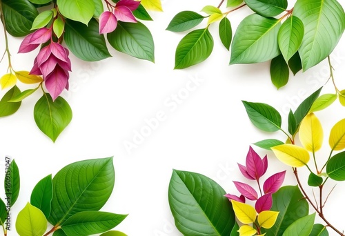 Elegant green leaf frame, minimalist botanical border, vibrant foliage on white ,  healthy,   ecology