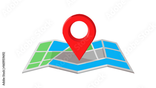 Red location pin on map illustration vector graphic for gps navigation and travel destination planning and search