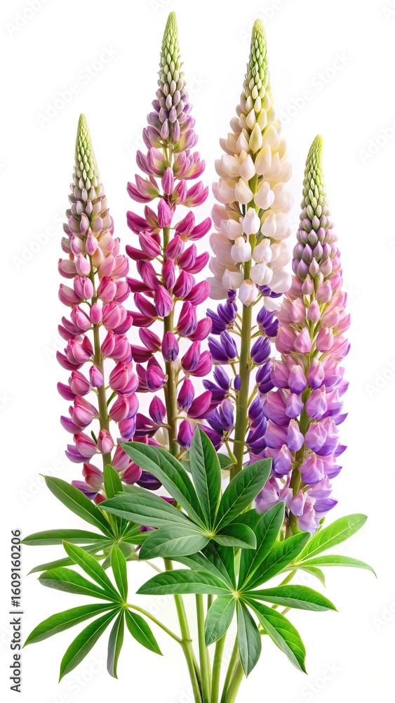 Fototapeta premium Colorful Lupine Flowers in Full Bloom, Beautiful and Delicate Plant Arrangement