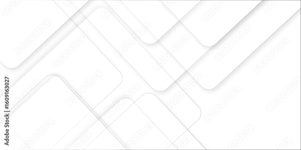 Fototapeta premium Abstract white background design with layers of textured white transparent material in triangle and squares shapes. White color technology concept geometric line vector white light grey background. 