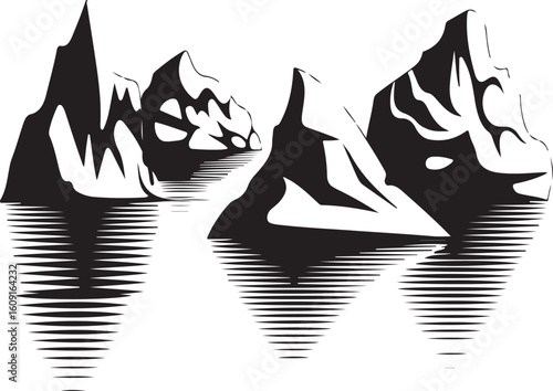 a collection of 4 minimal iceberg formations in black, clean vector shapes