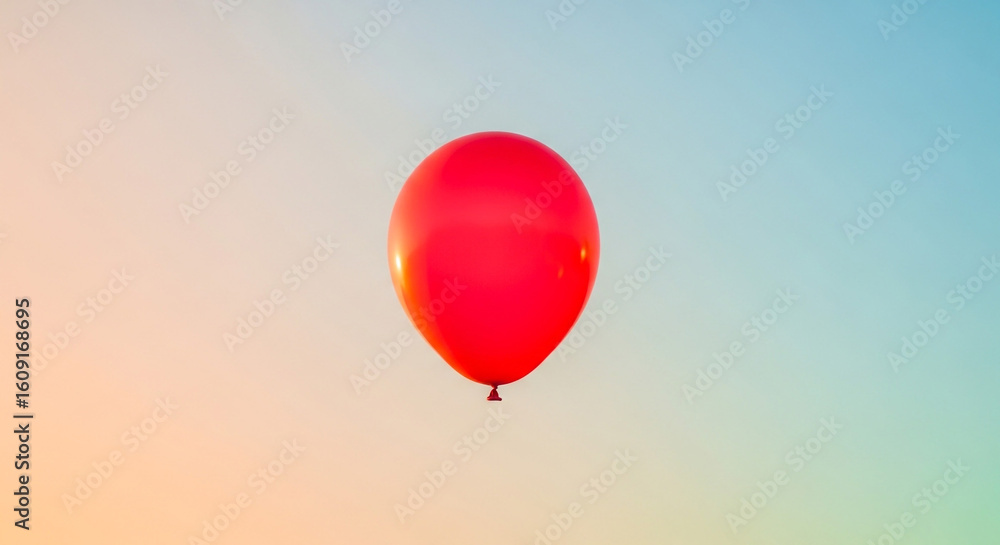 Fototapeta premium Vibrant red balloon floats serenely against a soft, gradient sky