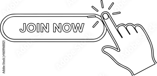 Join Now button vector icon with clicking hand cursor for website and digital call to action.